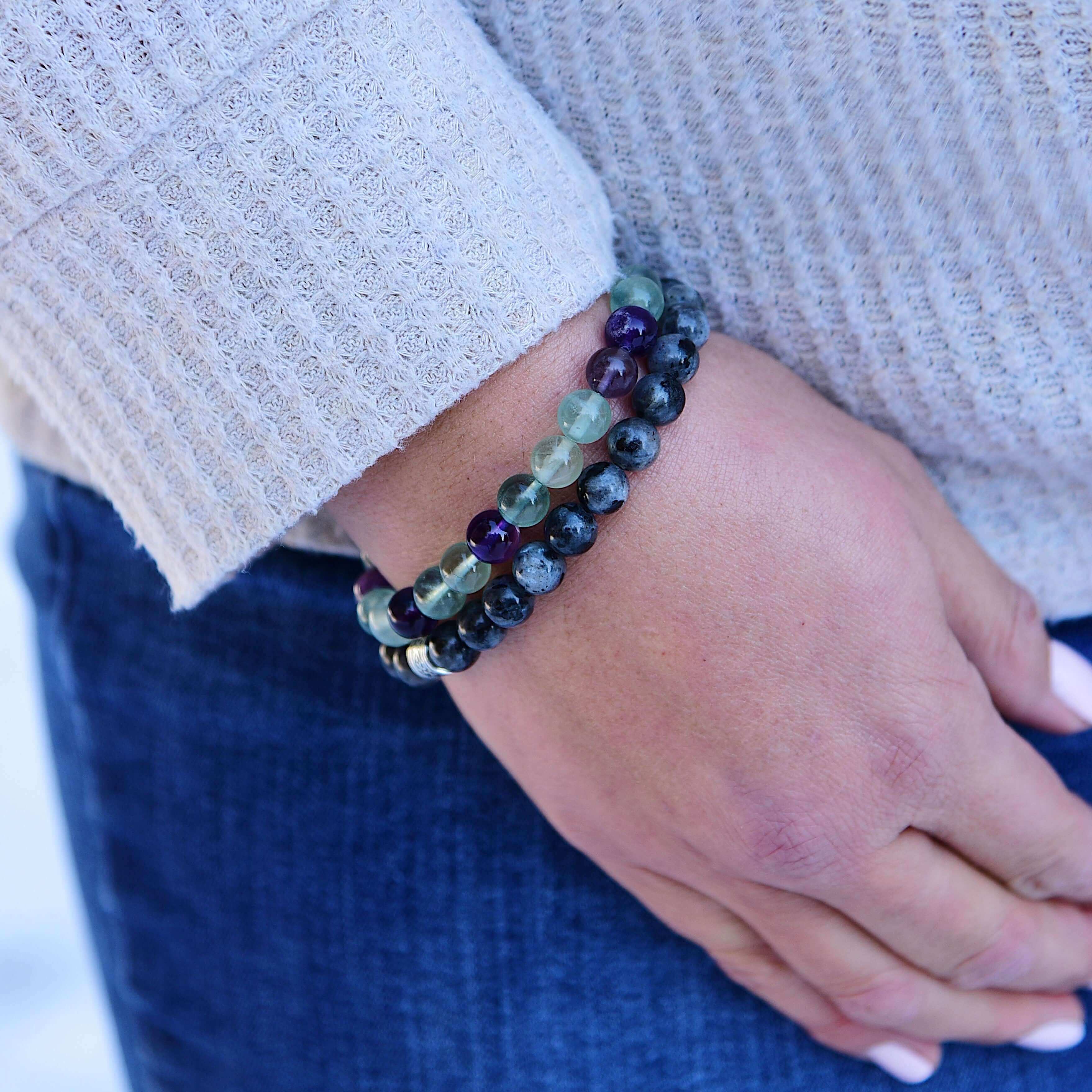 Fluorite and Amethyst Bracelet - 8mm