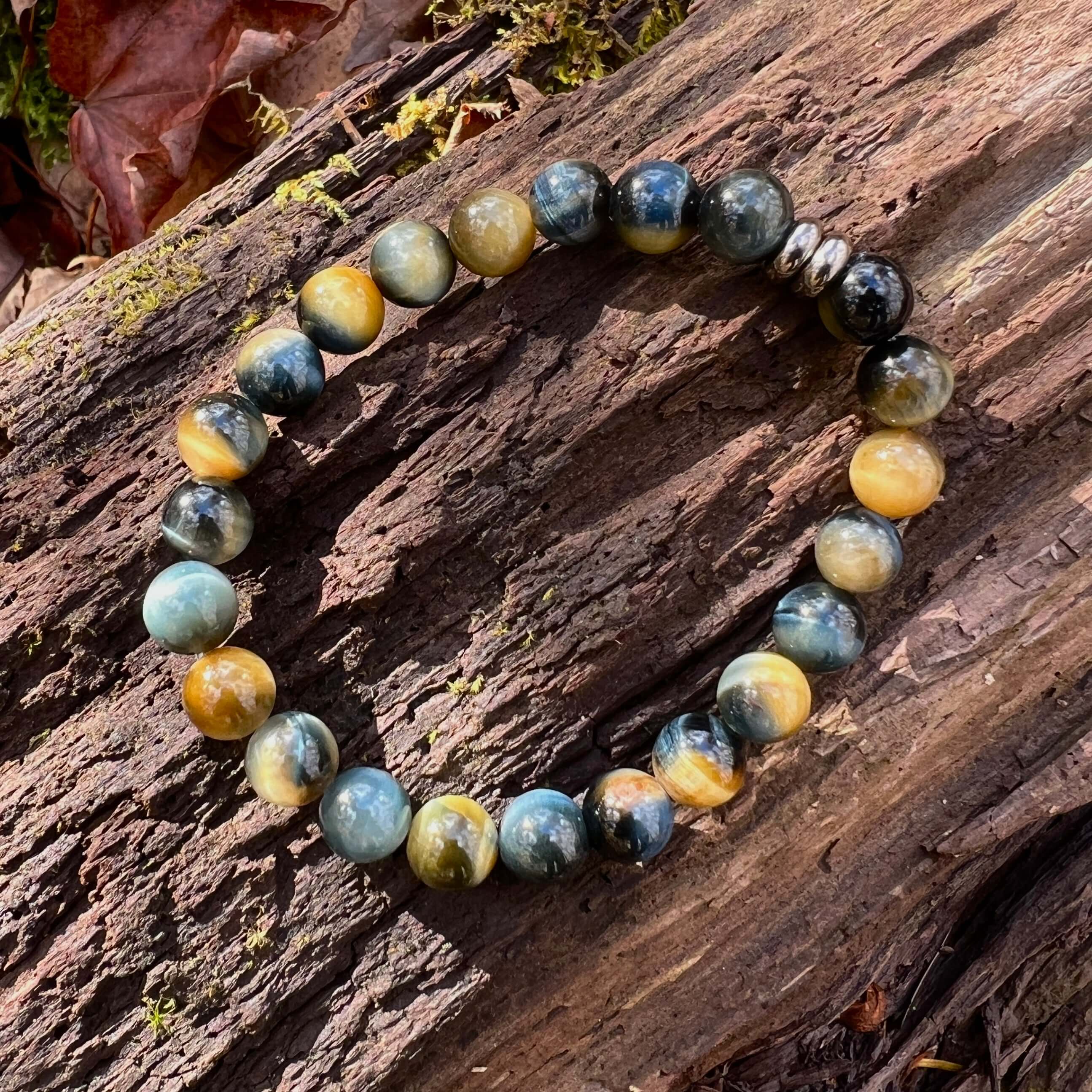 Blue and Blonde Tiger Eye Bead Bracelet