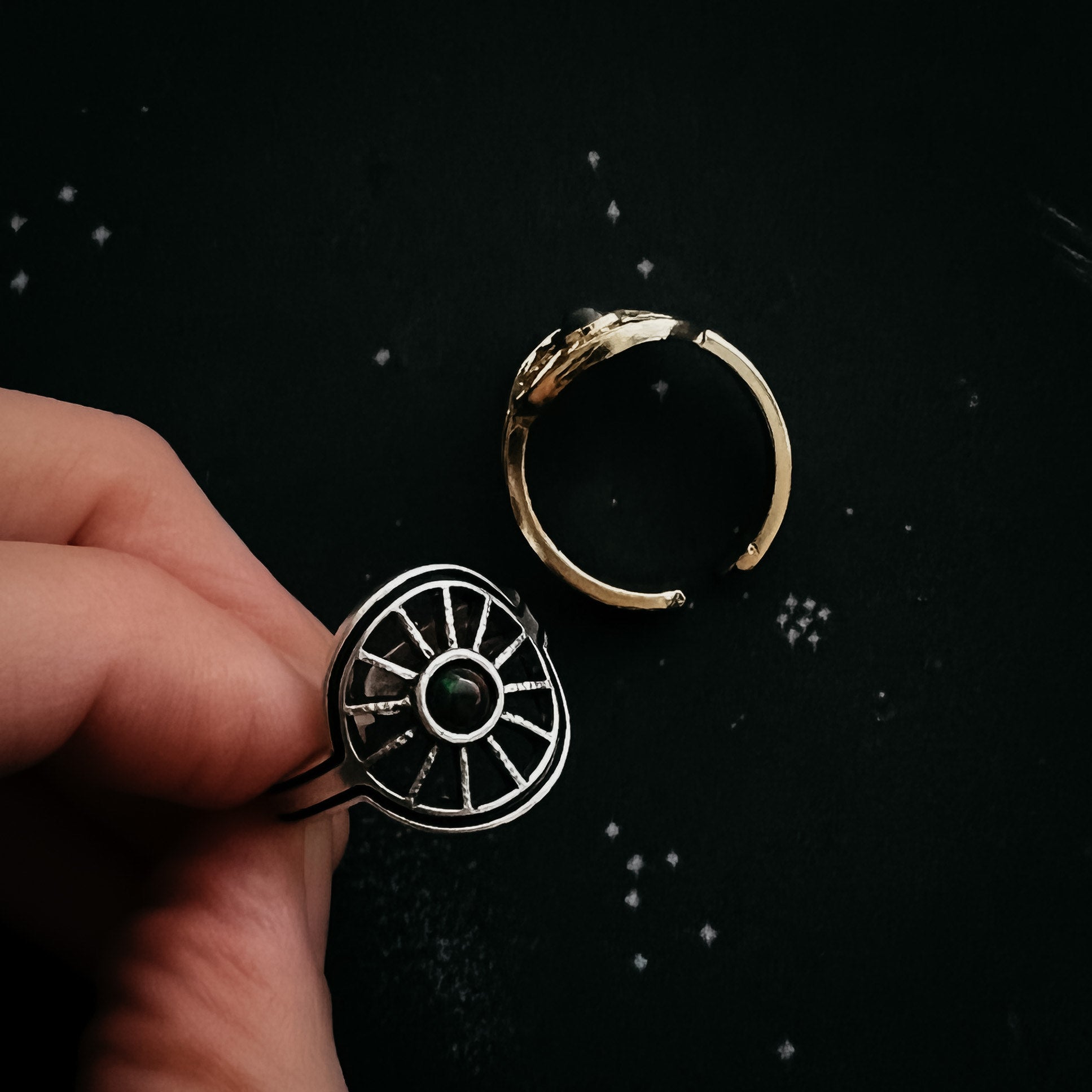 Midnight Sun Ring with Black Opal