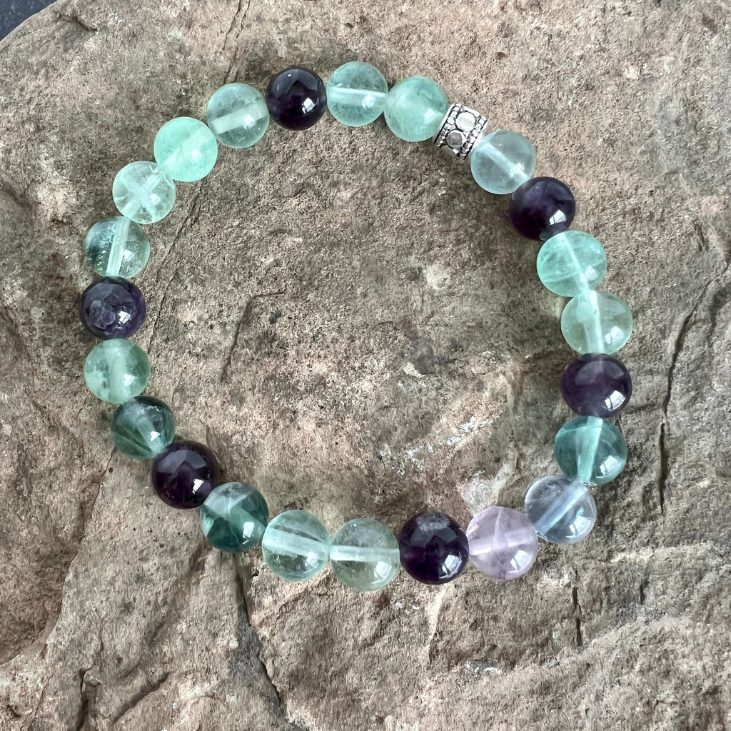 Fluorite and Amethyst Bracelet - 8mm