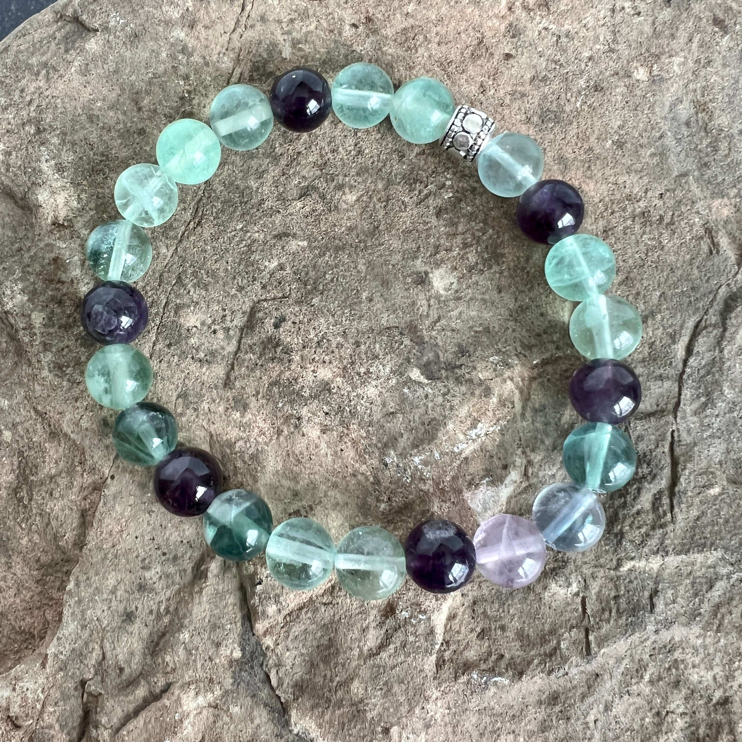 Fluorite and Amethyst Bracelet - 8mm